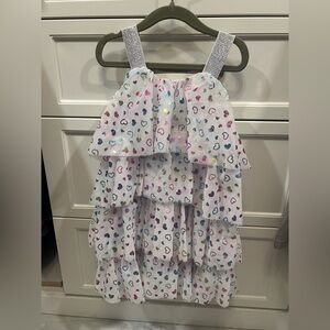 Girls layered tulle colorful Heart Print Dress;size 5; like new